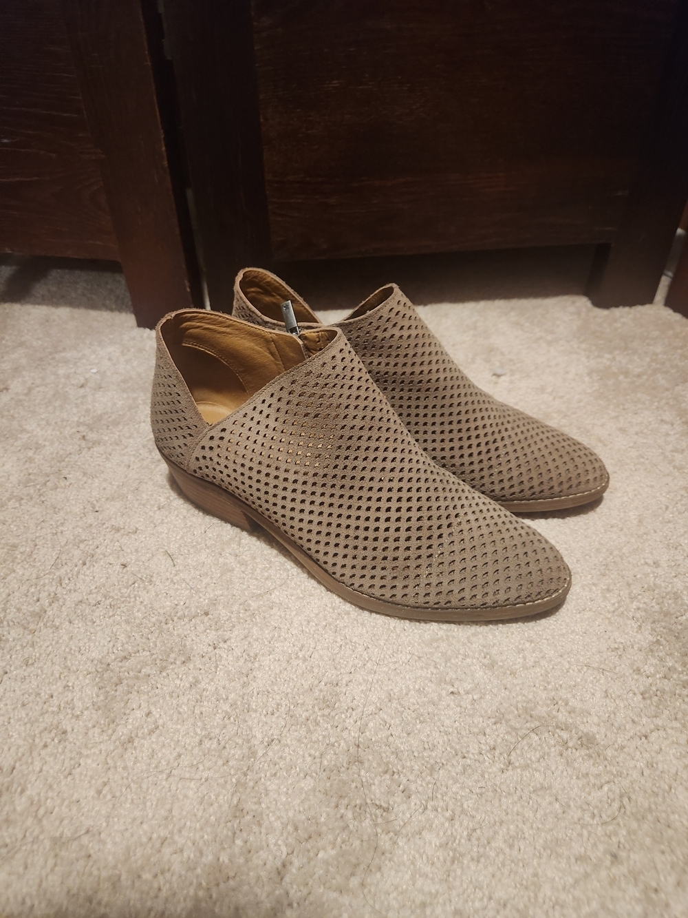 Lucky Brand Taupe Perforated Ankle Booties